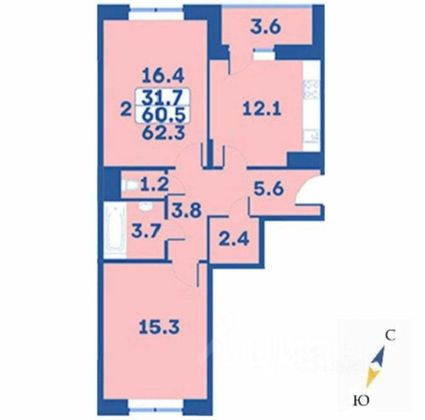 Продажа 2-комнатной квартиры 62,7 м², 2/9 этаж