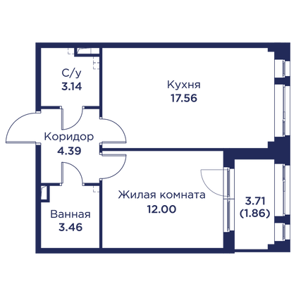 Продажа 1-комнатной квартиры 40,5 м², 1/5 этаж