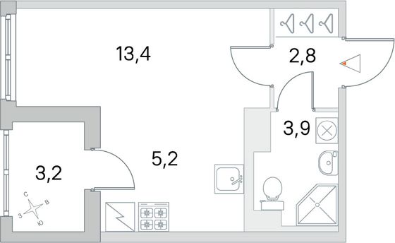 Продажа квартиры-студии 26,9 м², 2/5 этаж