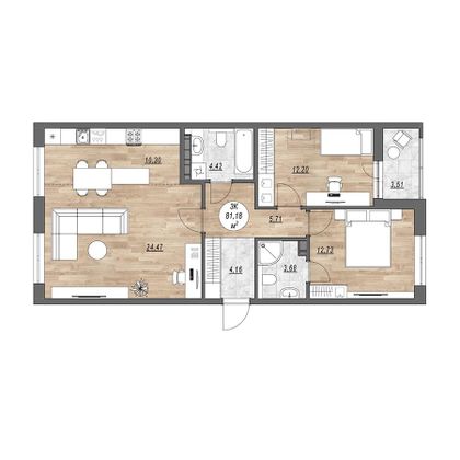 84,7 м², 3-комн. квартира, 8/10 этаж