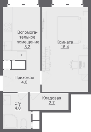 Продажа 1-комнатной квартиры 35,3 м², 6/17 этаж