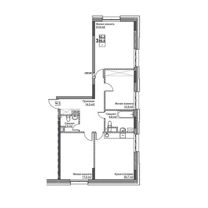 Продажа 3-комнатной квартиры 96 м², 2/24 этаж