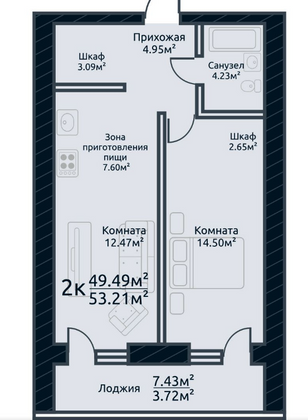 Продажа 2-комнатной квартиры 53,2 м², 5/10 этаж