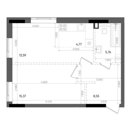 48 м², 2-комн. квартира, 12/14 этаж