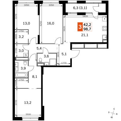 99 м², 4-комн. квартира, 23/26 этаж