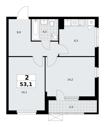 53,1 м², своб. планировка, 7/18 этаж