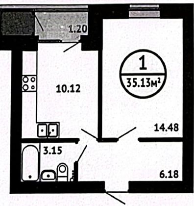 Продажа 1-комнатной квартиры 35,1 м², 6/8 этаж