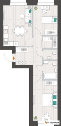 61,6 м², 2-комн. квартира, 6/10 этаж