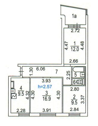 Продажа 3-комнатной квартиры 62,5 м², 1/9 этаж