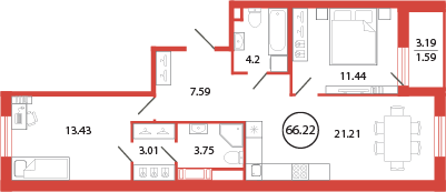 Продажа 2-комнатной квартиры 66,2 м², 12/12 этаж