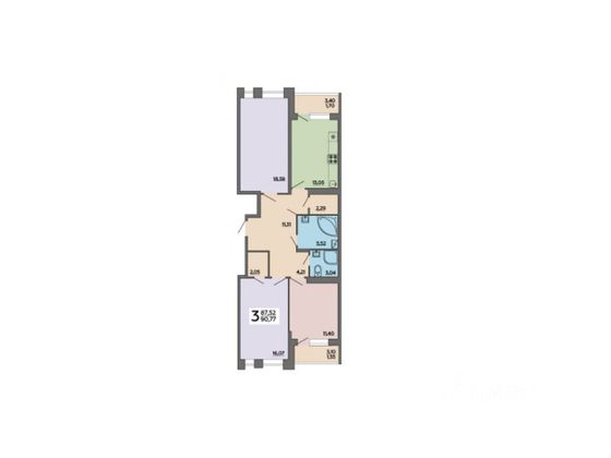 Продажа 3-комнатной квартиры 90,8 м², 14/18 этаж