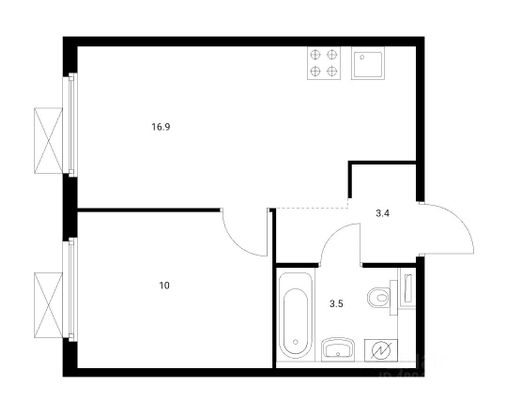 Продажа 1-комнатной квартиры 33,8 м², 2/9 этаж