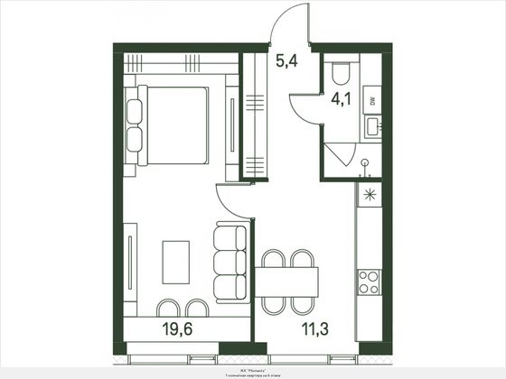 40,4 м², 1-комн. квартира, 6/30 этаж