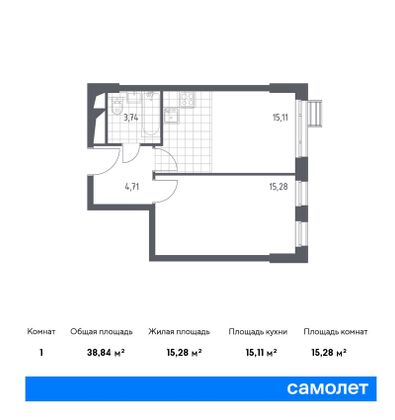 Продажа 1-комнатной квартиры 34,3 м², 4/28 этаж