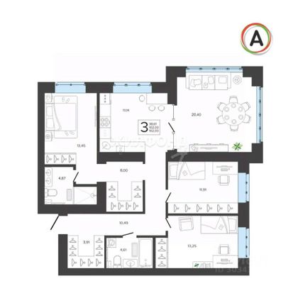 Продажа 3-комнатной квартиры 102 м², 3/9 этаж