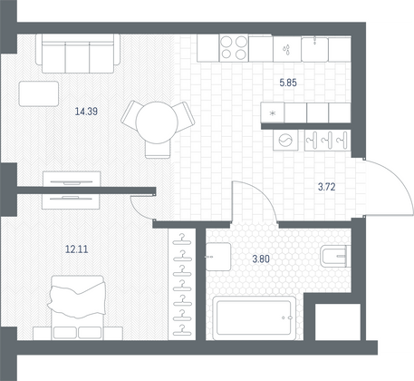 Продажа 1-комнатной квартиры 39,9 м², 29/49 этаж