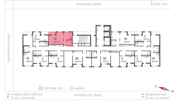 29,6 м², 1-комн. квартира, 2/24 этаж