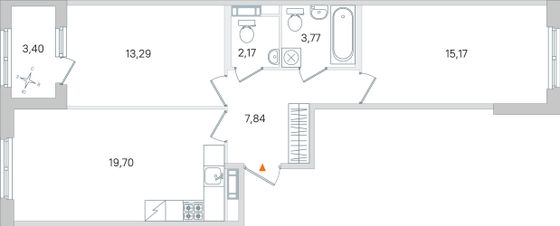 Продажа 2-комнатной квартиры 63,6 м², 3/4 этаж