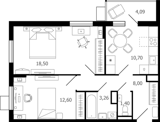 Продажа 2-комнатной квартиры 56,5 м², 11/16 этаж