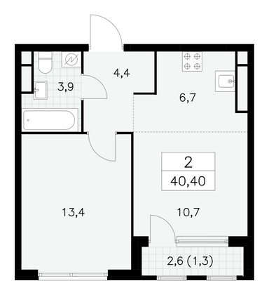 40,4 м², своб. планировка, 18/30 этаж