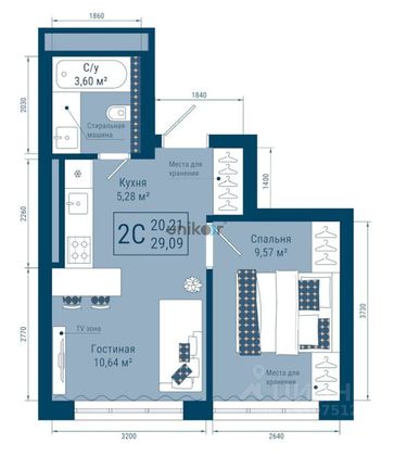 Продажа 2-комнатной квартиры 29,1 м², 21/25 этаж