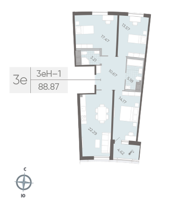 Продажа 3-комнатной квартиры 88,9 м², 11/14 этаж