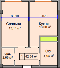 Продажа 1-комнатной квартиры 42,5 м², 3/14 этаж