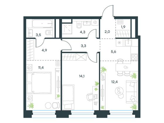 Продажа 3-комнатной квартиры 63,4 м², 25/26 этаж