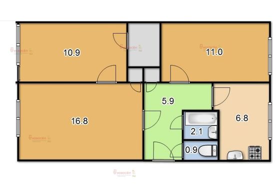 Продажа 3-комнатной квартиры 59 м², 1/5 этаж