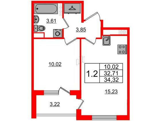 Продажа 1-комнатной квартиры 32,7 м², 4/4 этаж