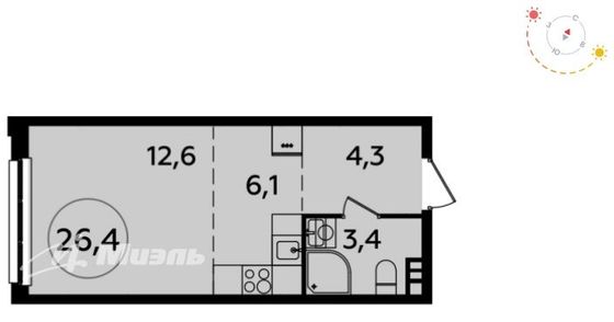 Продажа квартиры-студии 26,4 м², 3/21 этаж