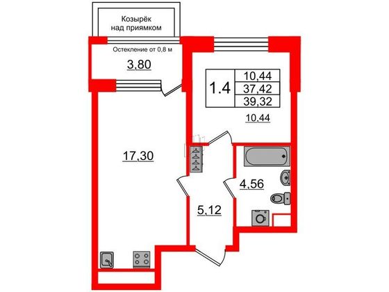 Продажа 1-комнатной квартиры 37,4 м², 1/8 этаж