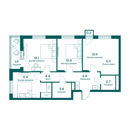 70,5 м², 4-комн. квартира, 3/6 этаж