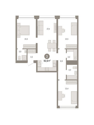 Продажа 3-комнатной квартиры 92,6 м², 2/8 этаж