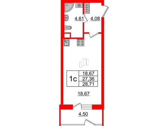 Продажа квартиры-студии 26,2 м², 1/5 этаж