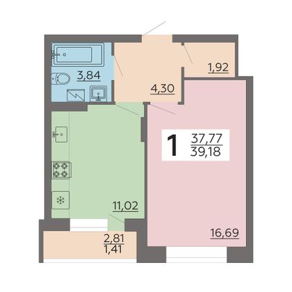 Продажа 1-комнатной квартиры 39,2 м², 21/24 этаж