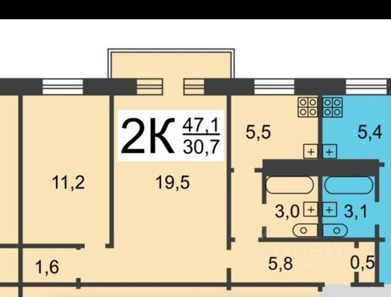 Продажа 2-комнатной квартиры 48,2 м², 3/5 этаж