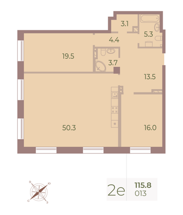 Продажа 2-комнатной квартиры 115,5 м², 3/9 этаж
