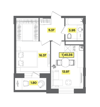 Продажа 2-комнатной квартиры 40,4 м², 6 этаж