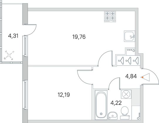 Продажа 1-комнатной квартиры 42,3 м², 4/8 этаж