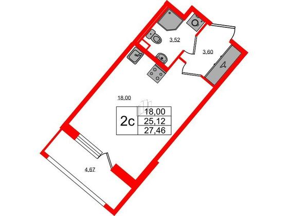 Продажа квартиры-студии 25,1 м², 1/4 этаж