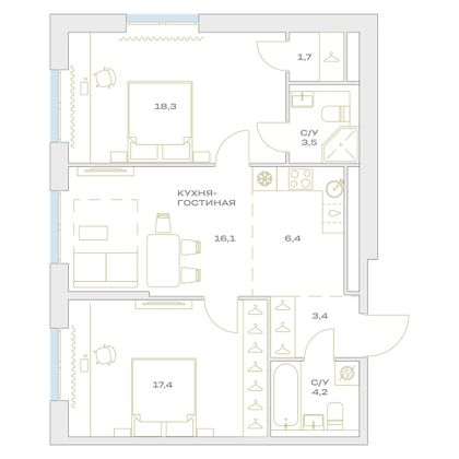 Продажа 3-комнатной квартиры 71 м², 12/23 этаж