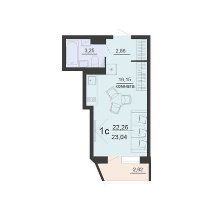 Продажа 1-комнатной квартиры 23 м², 17/20 этаж