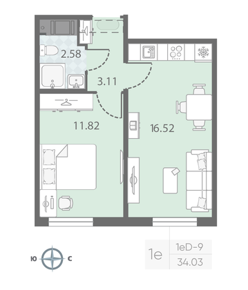 Продажа 1-комнатной квартиры 34 м², 5/23 этаж
