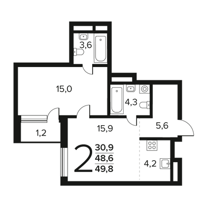 Продажа 2-комнатной квартиры 49,8 м², 9/11 этаж