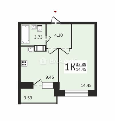 Продажа 1-комнатной квартиры 31,8 м², 3/13 этаж