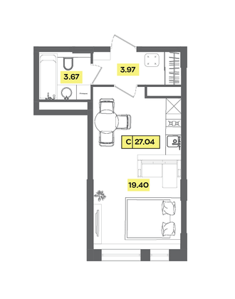 Продажа квартиры-студии 27 м², 5 этаж