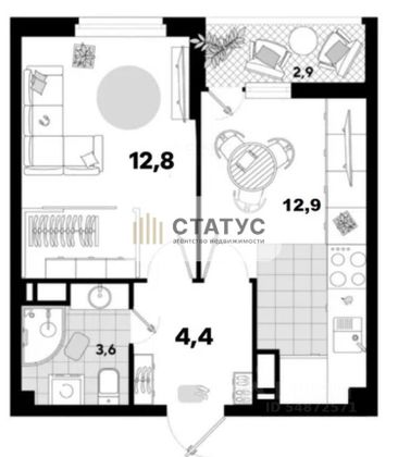 Продажа 1-комнатной квартиры 36,6 м², 14/17 этаж