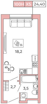 Продажа квартиры-студии 24,4 м², 2/12 этаж