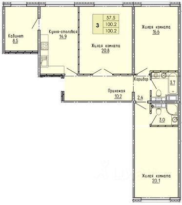 Продажа 3-комнатной квартиры 100,2 м², 3/18 этаж